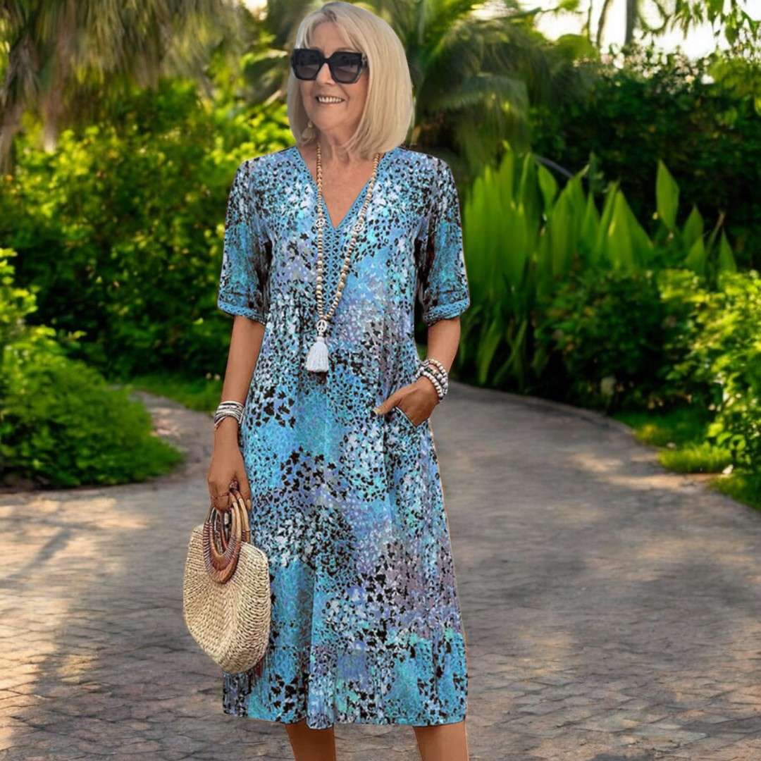 Da Vie™ | Zomerjurk met V-hals en kunstzinnige print