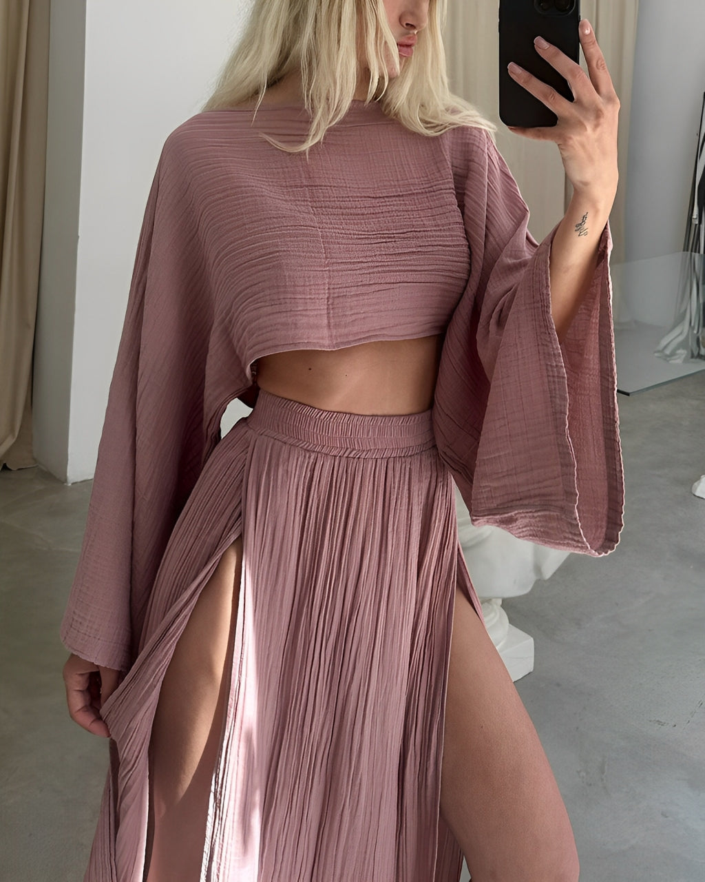 Da Vie™ | Chic Slit linen two-piece set