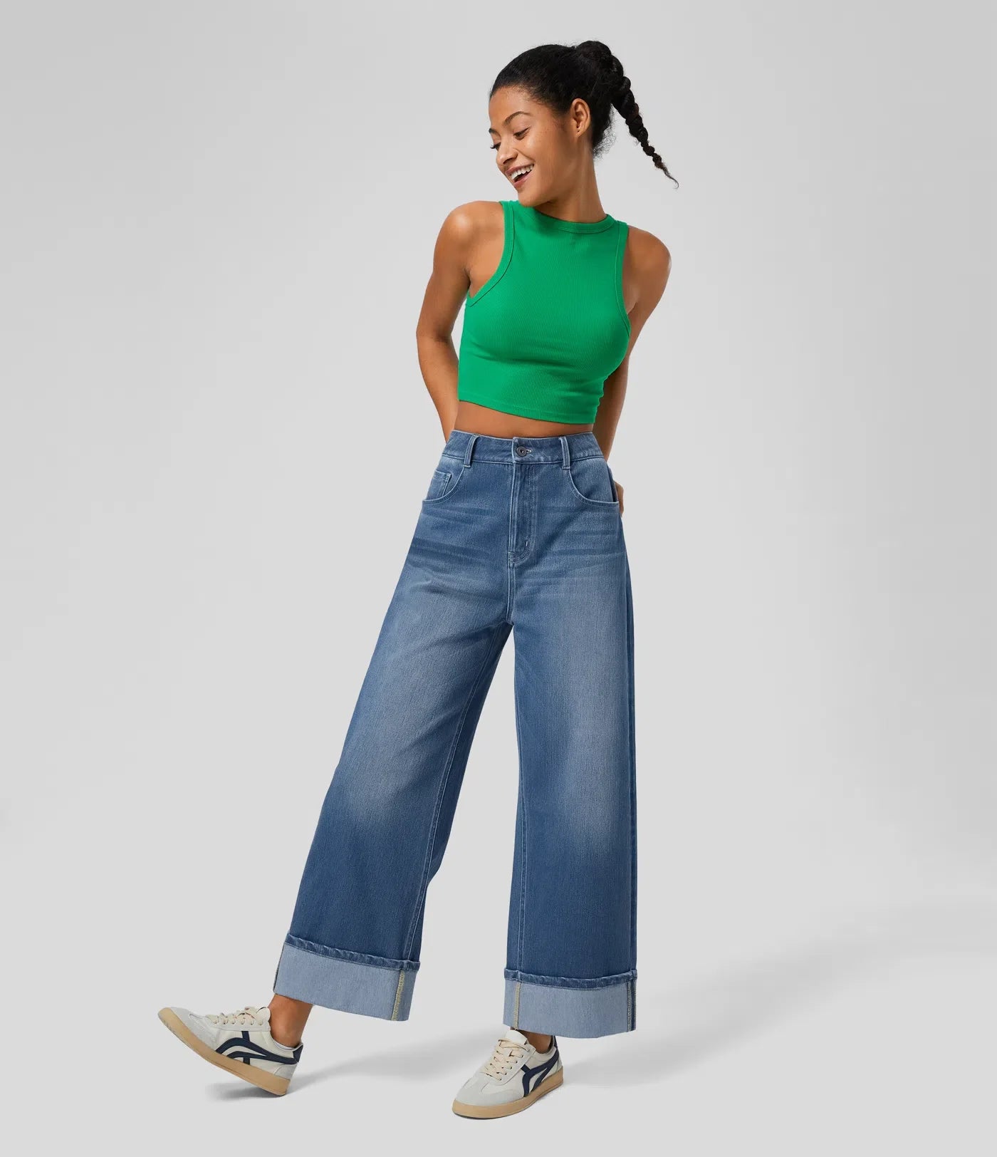Da Vie™ | Wijde Jeans Met Hoge Taille En Gerolde Zoom