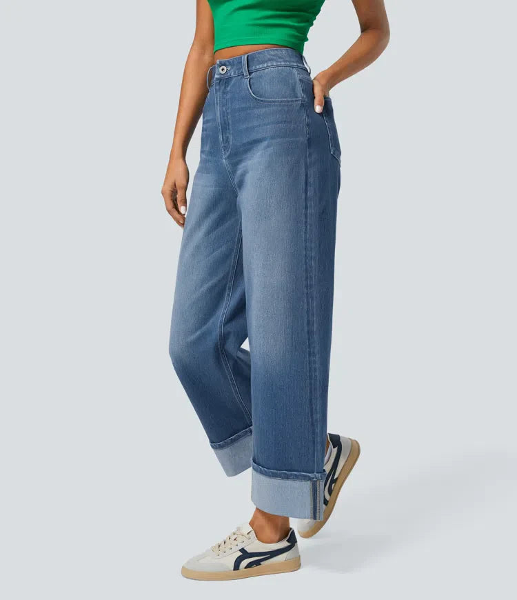 Da Vie™ | Wijde Jeans Met Hoge Taille En Gerolde Zoom