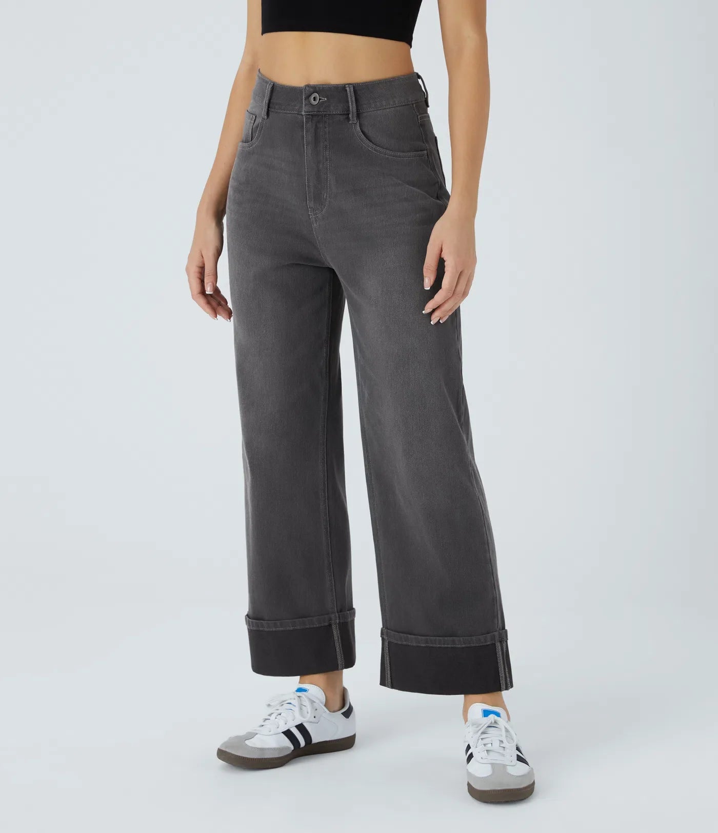 Da Vie™ | Wijde Jeans Met Hoge Taille En Gerolde Zoom