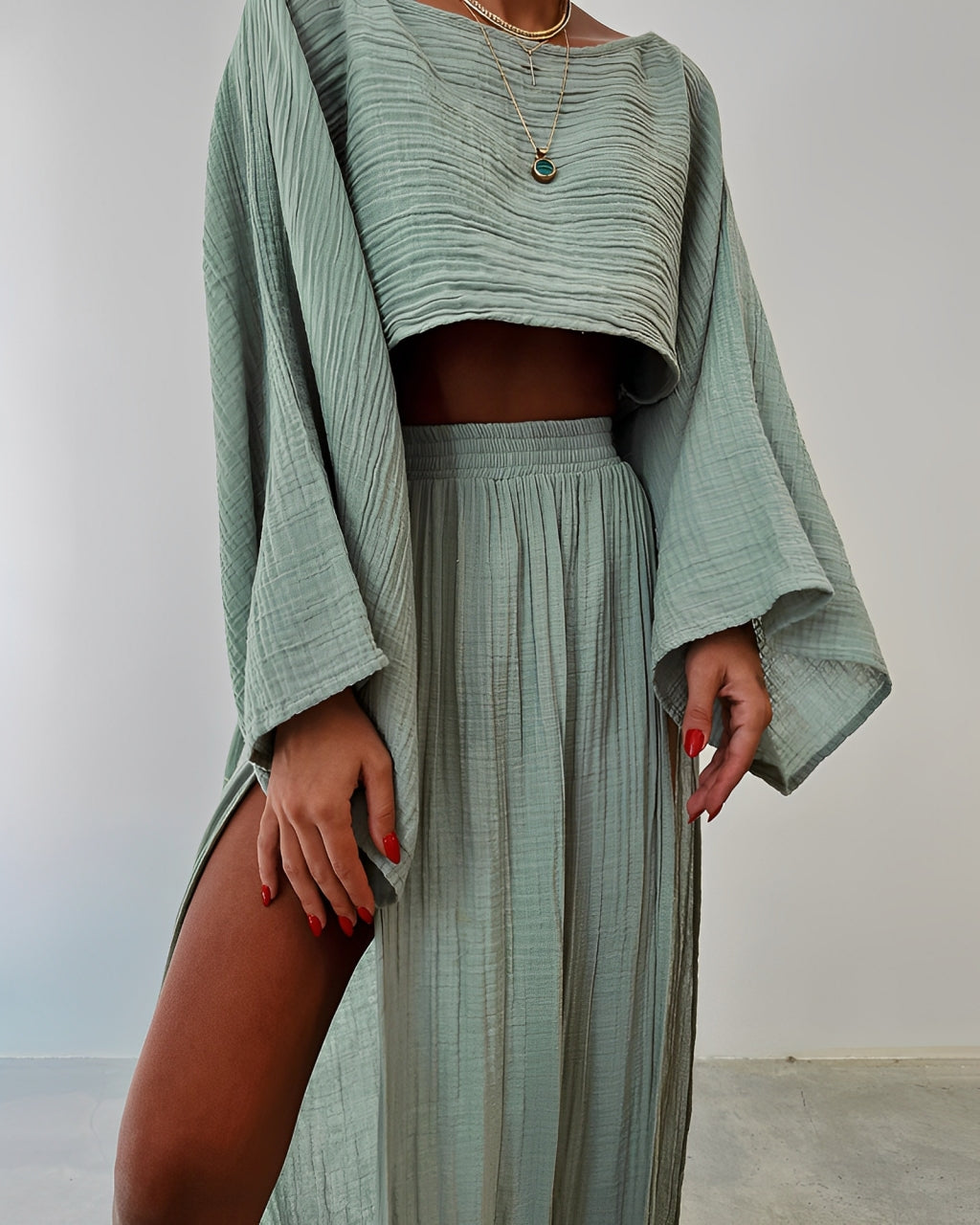 Da Vie™ | Chic Slit linen two-piece set
