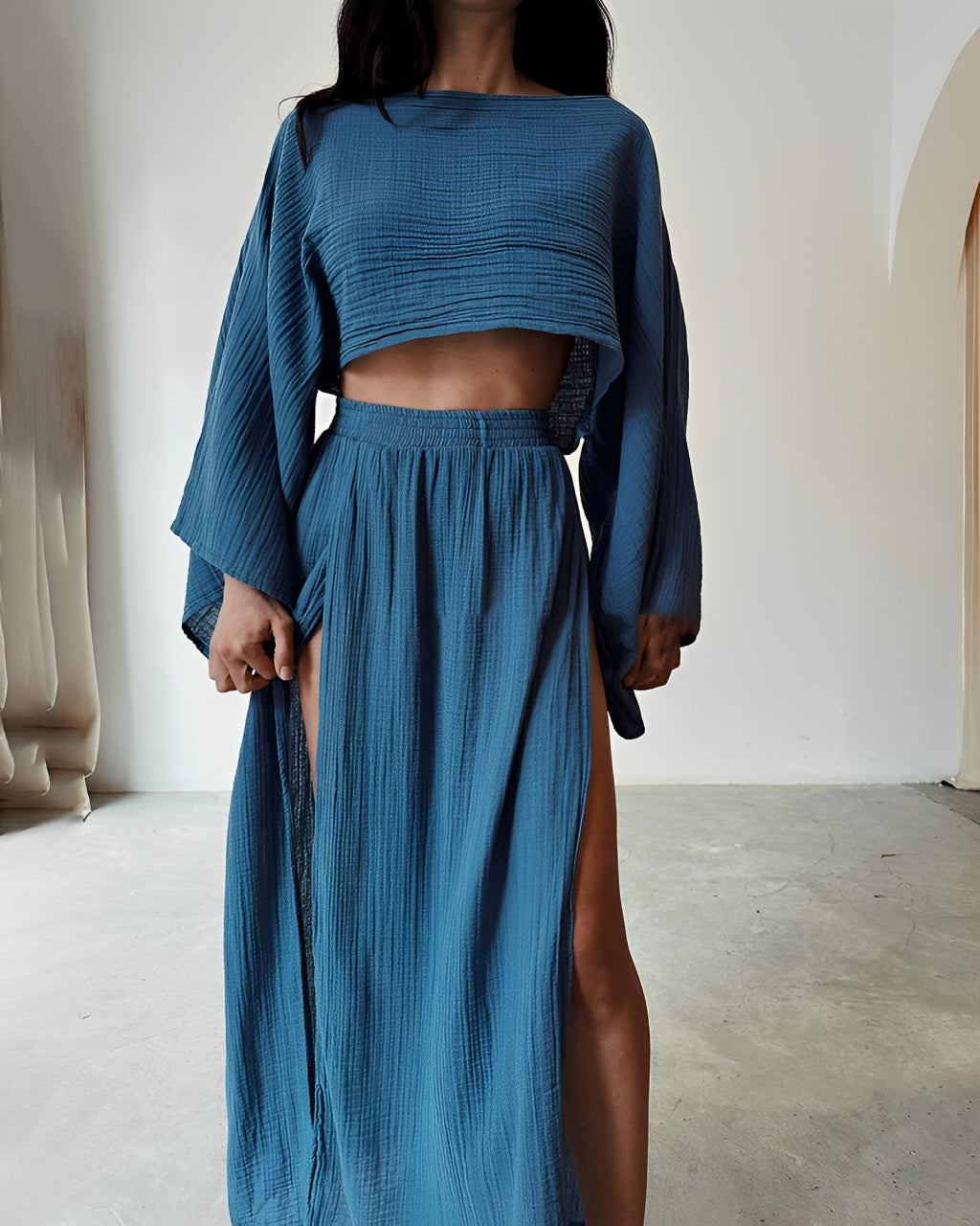 Da Vie™ | Chic Slit linen two-piece set